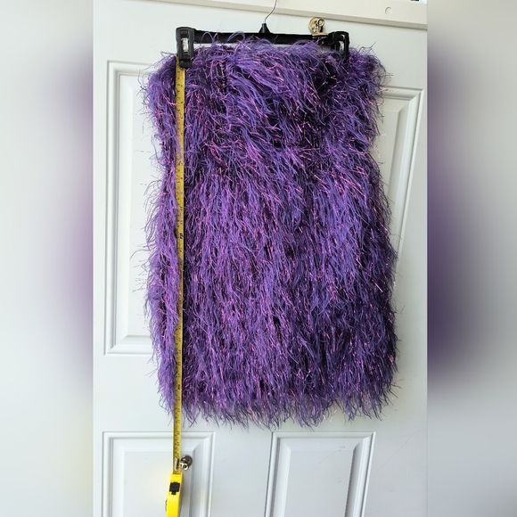 Double Crazy Chic Clear Straps Purple Fuzzy Metallic Faux Feather Mini Dress M - Picture 7 of 11
